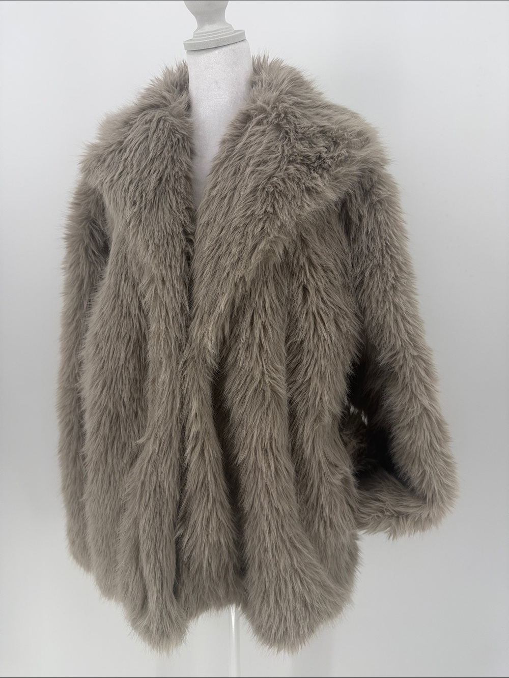 Motel Taupe Shag Faux Fur Coat Jacket Medium Oversized Cozy